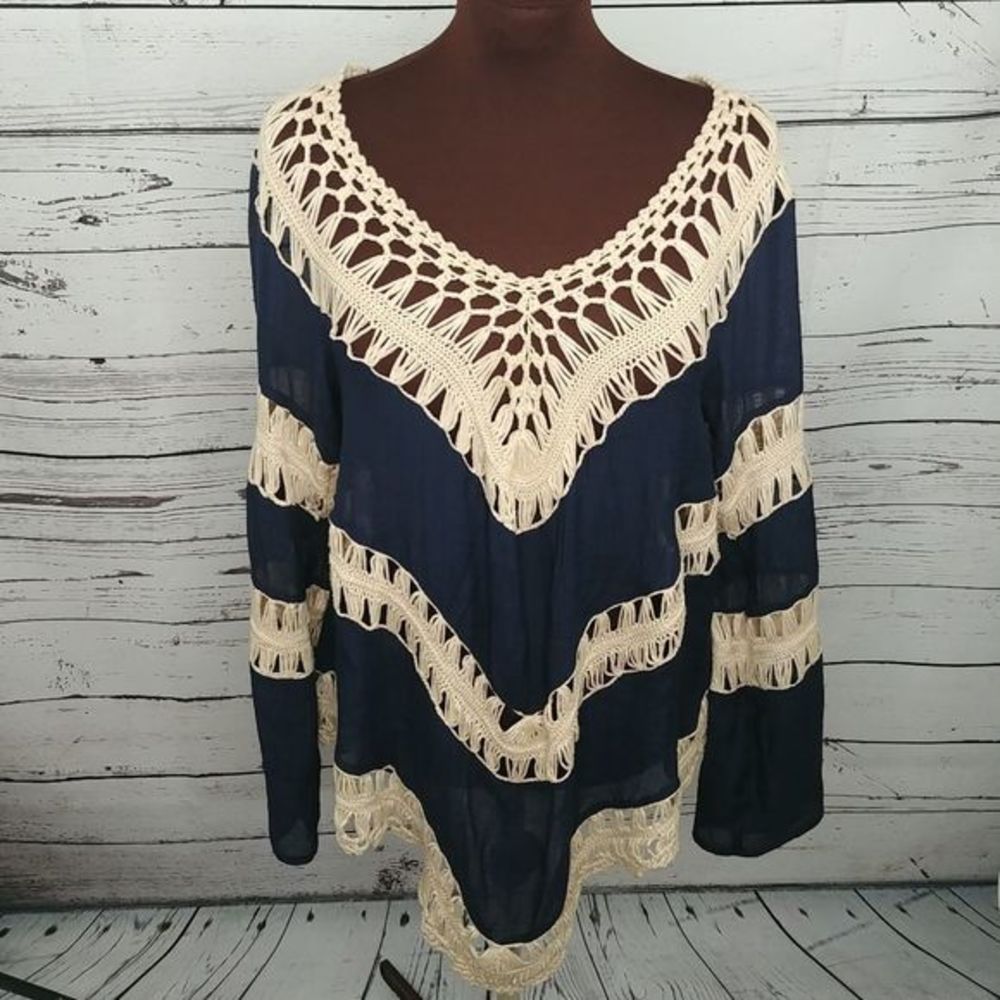 Umgee Blue Crochet Boho Tunic‎ Top